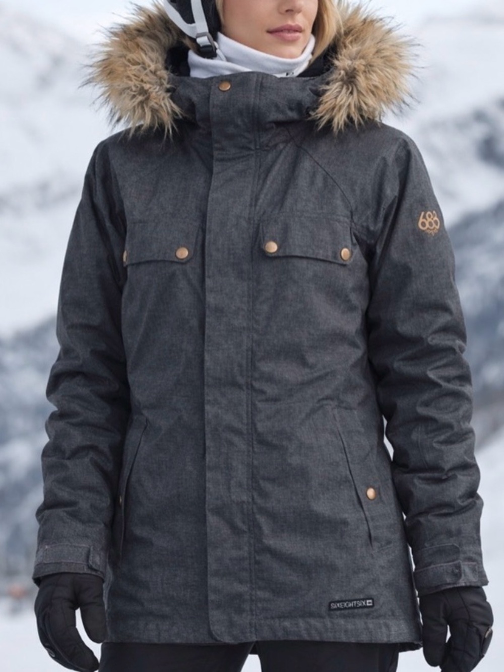 686 | Women’s 10K Waterproof Snowboard Ski Jacket | Faux Fur Hood | Charcoal